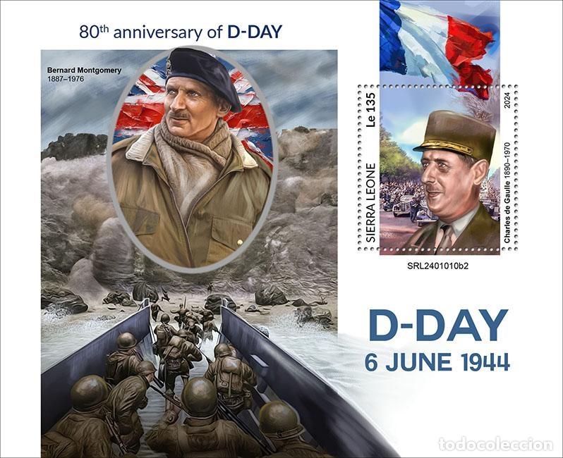 Sellos: Sierra Leona 2024 Mi. Bl. 3217 bloc D-Day desembarco De Gaulle Eisenhower