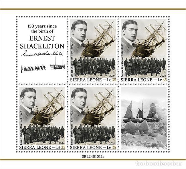 Sellos: Sierra Leona 2024 Mi. 18681 hoja Shackleton explorador Ant&aacute;rtico
