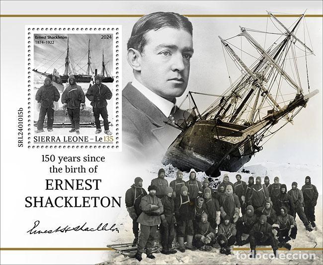 Sellos: Sierra Leona 2024 Mi. Bl. 3247 bloque Shackleton explorador Ant&aacute;rtico