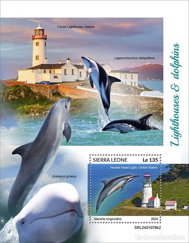 Sellos: Sierra Leona 2024 Mi. Bl. 3149 bloque faros delfines