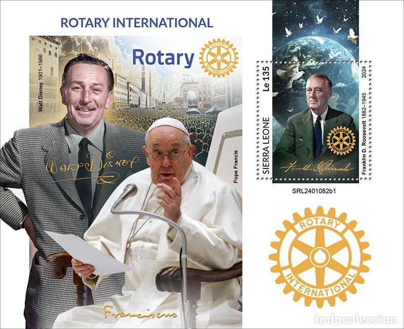 Sellos: Sierra Leona 2024 Mi. Bl. 3200 bloque Rotary International Churchill Kennedy