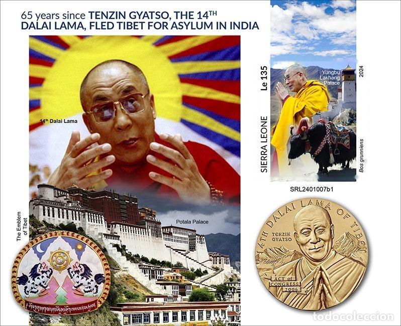 Sellos: Sierra Leona 2024 Mi. Bl. 3204 bloque sin dentar Dal&aacute;i Lama Tibet Potala