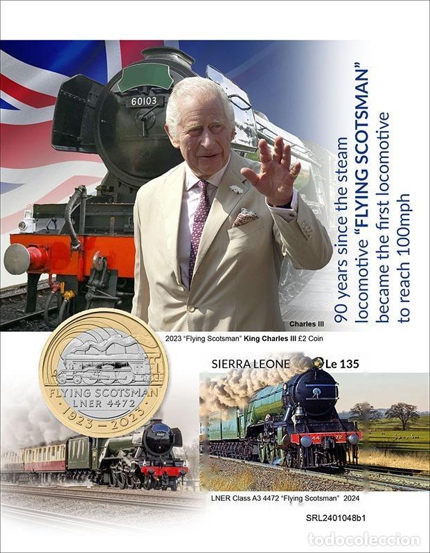 Sellos: Sierra Leona 2024 Mi. Bl. 3237 bloque sin dentar locomotora Flying Scotsman