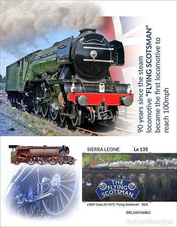 Sellos: Sierra Leona 2024 Mi. Bl. 3238 bloque sin dentar locomotora Flying Scotsman