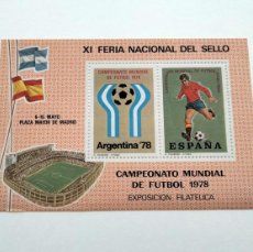 Sellos: HOJA 2 SELLOS MUNDIAL DE FUTBOL ARGENTINA'78. XI FERIA NACIONAL DEL SELLO. COMO NUEVA.. Lote 402220294