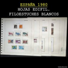 Sellos: ESPAÑA 1980. AÑO COMPLETO, HOJAS -EDIFIL FILOESTUCHES TRANSPARENTES- SIN SELLOS. USADO LEER