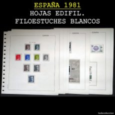 Sellos: ESPAÑA 1981. AÑO COMPLETO, HOJAS -EDIFIL FILOESTUCHES TRANSPARENTES- SIN SELLOS. USADO