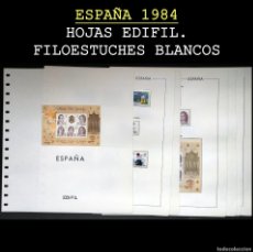 Sellos: ESPAÑA 1984. AÑO COMPLETO, HOJAS -EDIFIL FILOESTUCHES TRANSPARENTES- SIN SELLOS. USADO