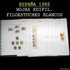 Sellos: ESPAÑA 1986. AÑO COMPLETO, HOJAS -EDIFIL FILOESTUCHES TRANSPARENTES- SIN SELLOS. USADO