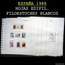Sellos: ESPAÑA 1988. AÑO COMPLETO, HOJAS -EDIFIL FILOESTUCHES TRANSPARENTES- SIN SELLOS. USADO