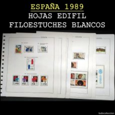 Sellos: ESPAÑA 1989. AÑO COMPLETO, HOJAS -EDIFIL FILOESTUCHES TRANSPARENTES- SIN SELLOS. USADO