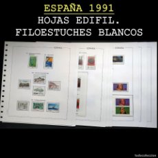 Sellos: ESPAÑA 1991. AÑO COMPLETO, HOJAS -EDIFIL FILOESTUCHES TRANSPARENTES- SIN SELLOS. USADO