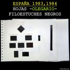 Sellos: ESPAÑA 1983-1984. AÑOS COMPLETOS -HOJAS OLEGARIO, FILOESTUCHES NEGROS- SIN SELLOS. USADO