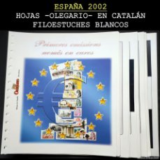 Sellos: ESPAÑA 2002. AÑO COMPLETO -HOJAS OLEGARIO EN CATALAN, FILOEST. NEGROS- SIN SELLOS. USADO
