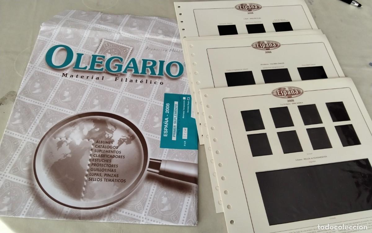 Sellos: ESPA&Ntilde;A HOJAS PARA SELLOS OLEGARIO PRIMER SUPLEMENTO DEL A&Ntilde;O 2008 PAG 545 A 555 , MONTADO NEGRO