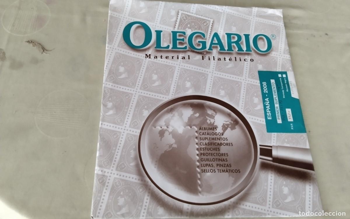 Sellos: ESPA&Ntilde;A HOJAS SELLOS OLEGARIO PRIMER SUPLEMENTO ESPA&Ntilde;A 2008 PAG.545 A 555 + P1, MONTADO EN NEGRO