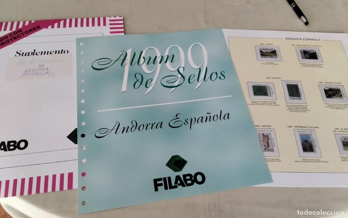 Sellos: ANDORRA ESPA&Ntilde;OLA , HOJAS DE SELLOS FILABO A&Ntilde;O 1999 , COMPLETO , FILOSTUCHES TRANSPARENTES