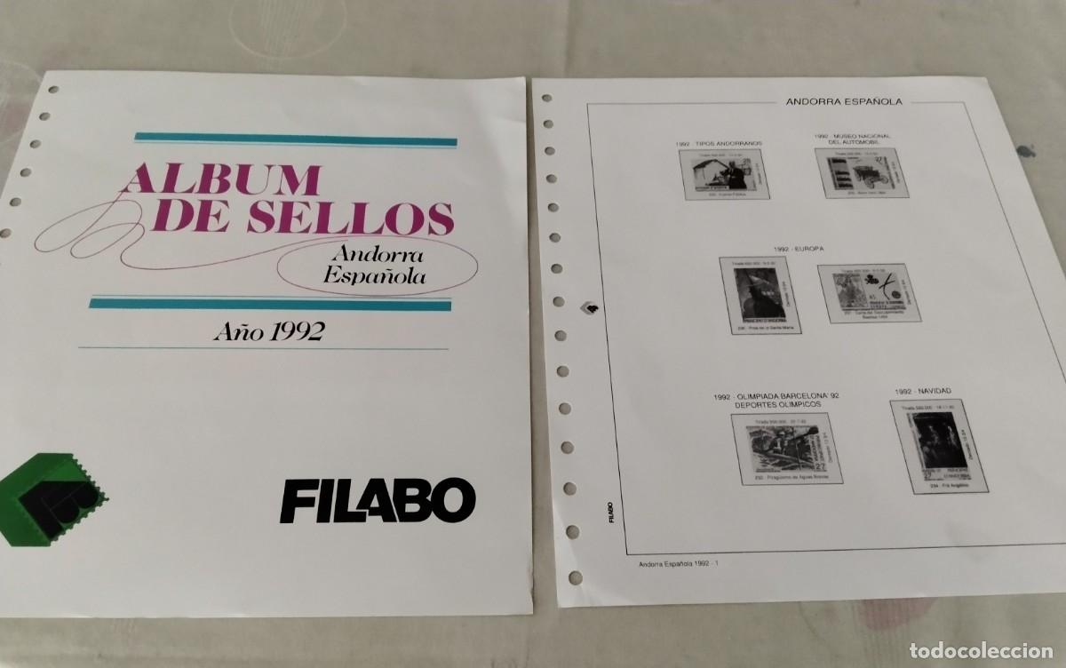 Sellos: ANDORRA ESPA&Ntilde;OLA , HOJAS SELLOS FILABO A&Ntilde;O 1992 , COMPLETO FILOSTUCHES TRANSPARENTES