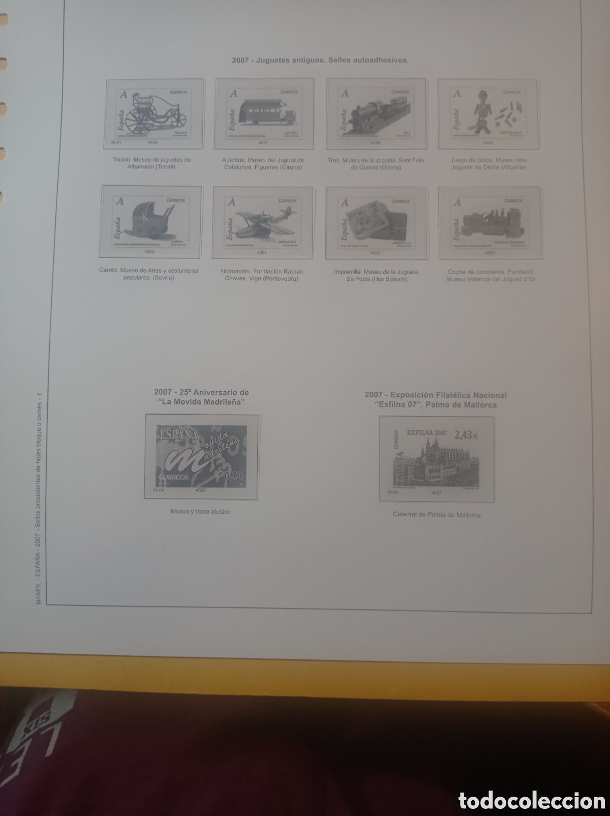Sellos: Suplemento manfil 2007 sellos procedentes de hojas bloque montado blanco