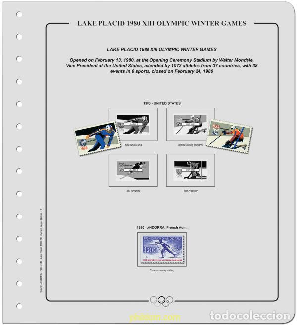 Sellos: Suplemento Olimpiadas de Invierno 13 Lake Placid 1980. Tomo 1 Sin montar