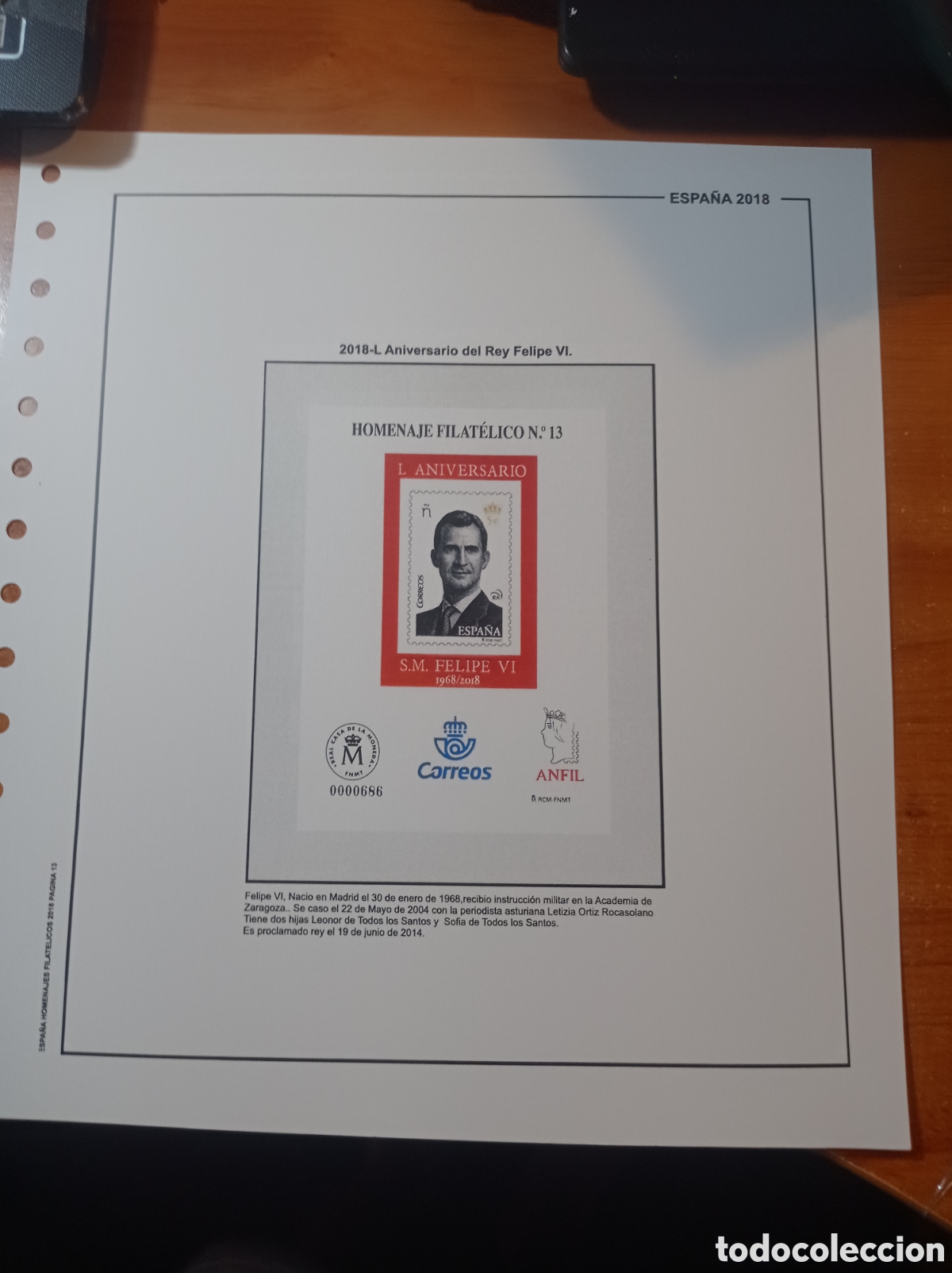Sellos: Suplemento de Espa&ntilde;a 2018 anilla redonda homenaje filat&eacute;lico montado negro segunda mano