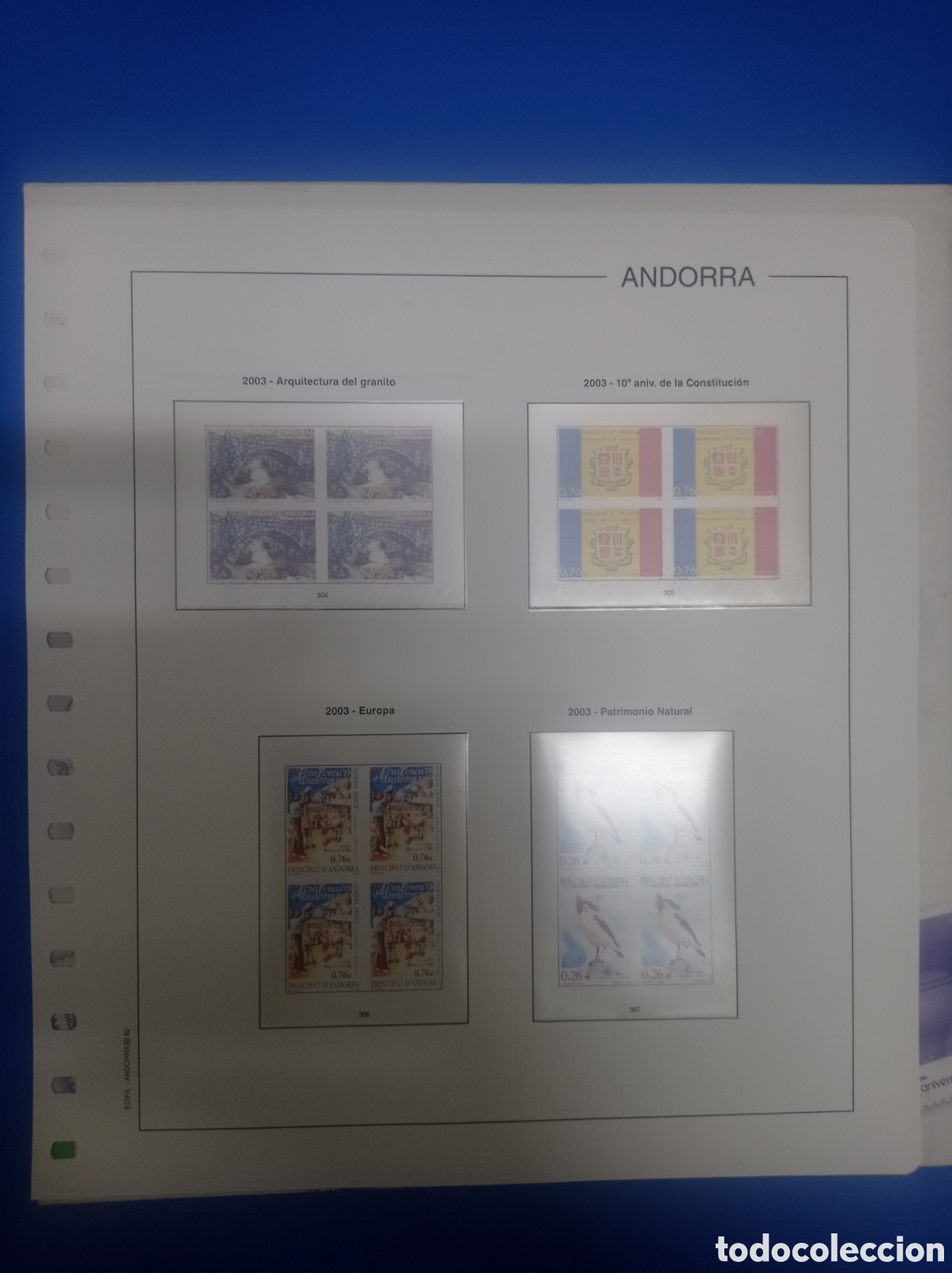 Sellos: Suplemento edifil 2003 Andorra espa&ntilde;ola bloque de cuatro montado blanco segunda mano