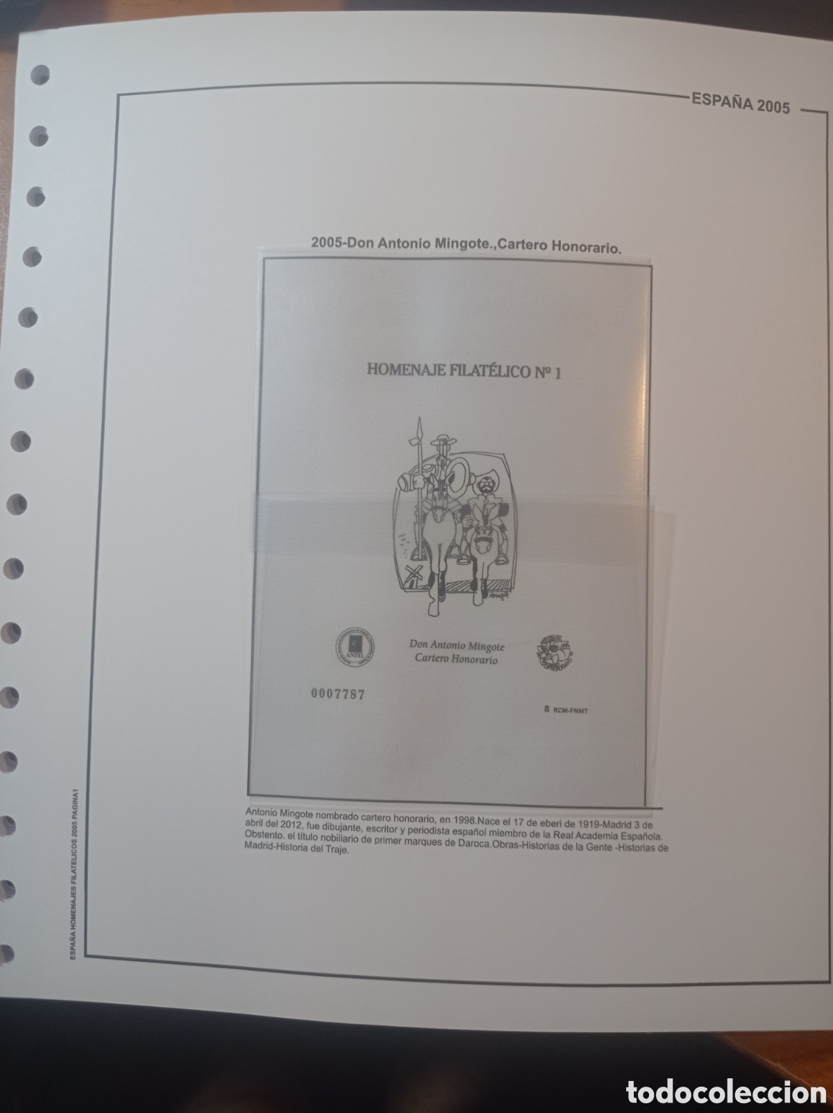 Sellos: Suplemento de Espa&ntilde;a 2005 homenaje filat&eacute;lico Antonio mingote anilla redonda montado blanco nuevo a