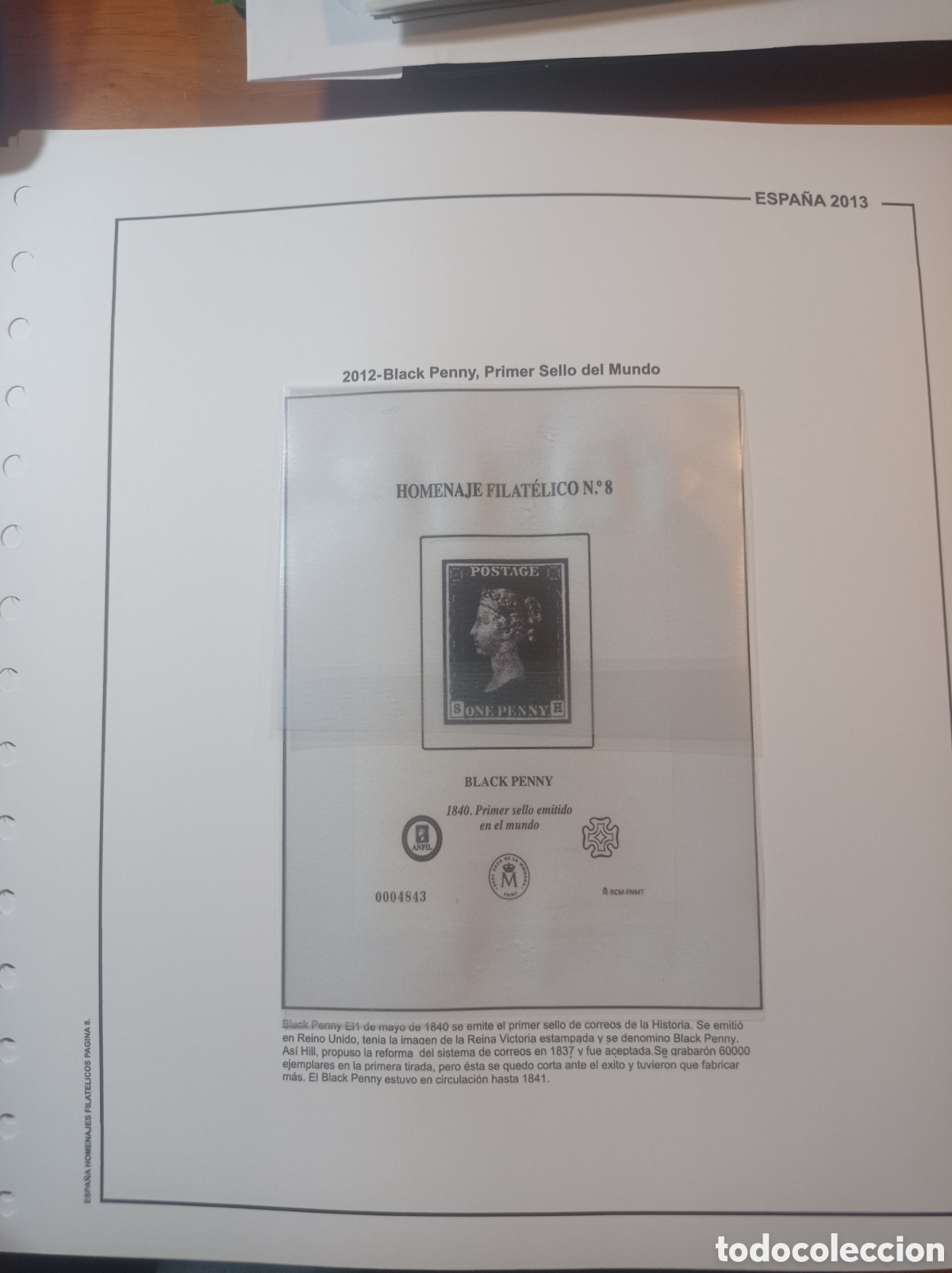 Sellos: Suplemento de Espa&ntilde;a 2012 homenaje filat&eacute;lico black peny anilla redonda montado blanco nuevo a estr