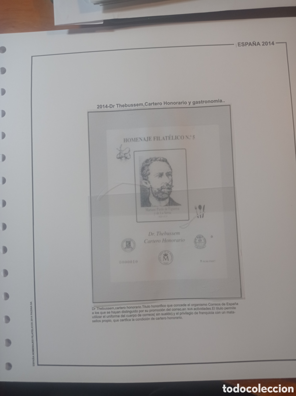 Sellos: Suplemento de Espa&ntilde;a 2014 homenaje filat&eacute;lico thebussen cartero anilla redonda montado blanco nuev