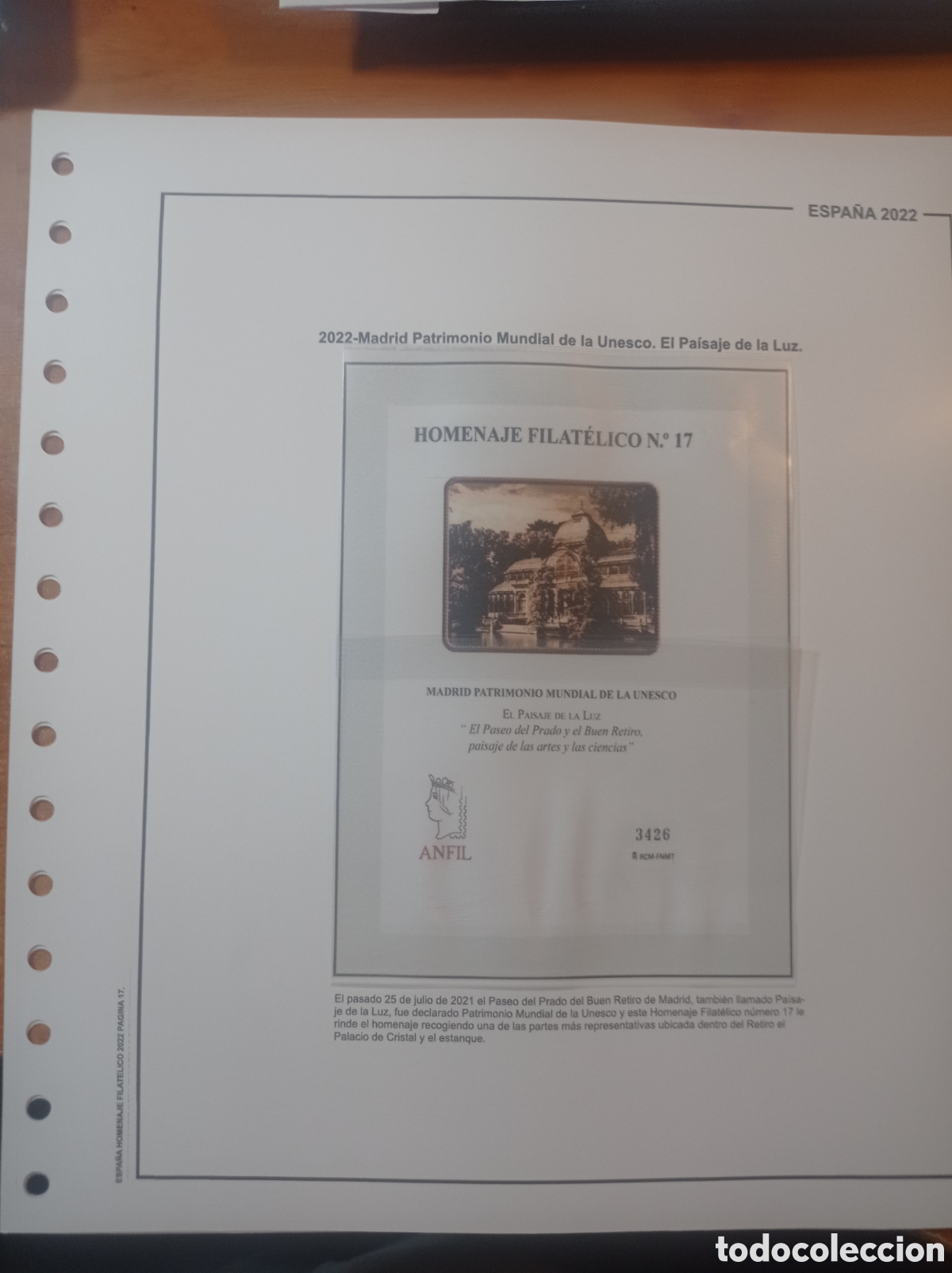 Sellos: Suplemento de Espa&ntilde;a 2022 homenaje filat&eacute;lico UNESCO palacio de la luz anilla redonda montado blanco