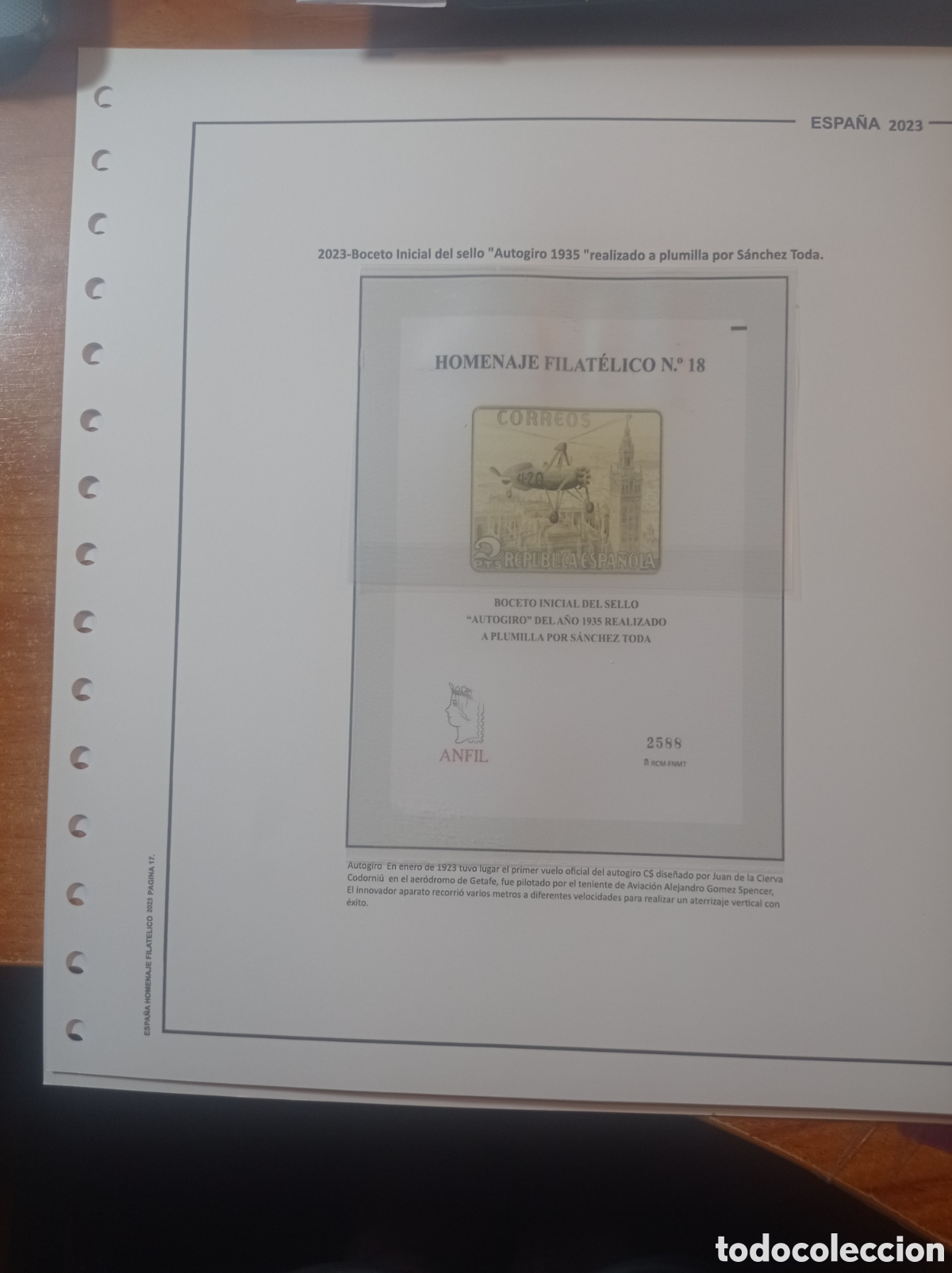 Sellos: Suplemento de Espa&ntilde;a 2023 homenaje filat&eacute;lico 2023 autogiro 1935 anilla redonda montado blanco nuevo