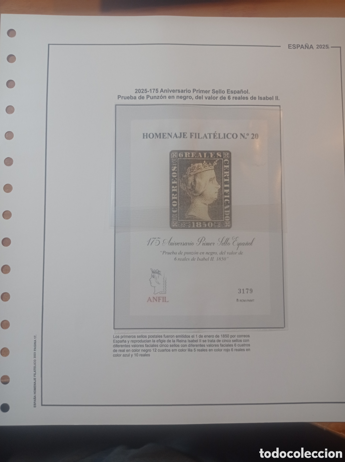 Sellos: Suplemento de Espa&ntilde;a 2025 homenaje filat&eacute;lico primer sello dentado anilla redonda primer sello espa&ntilde;