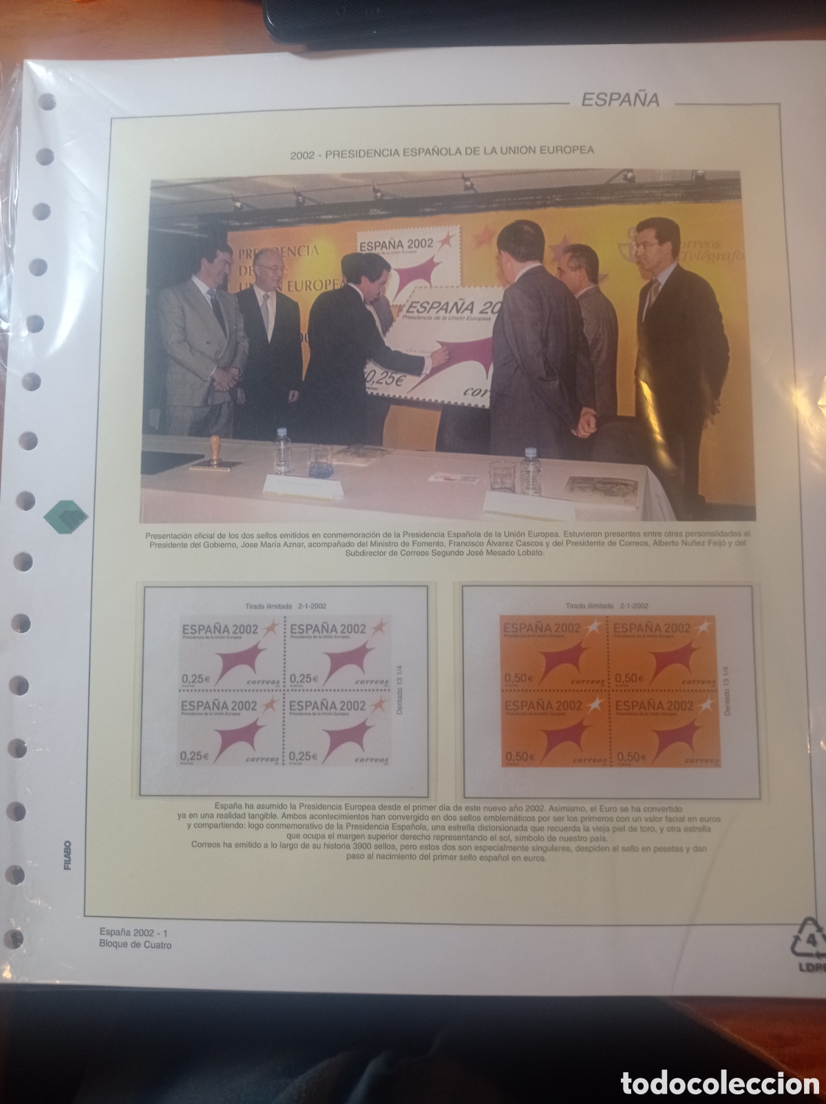 Sellos: Suplemento filabo 2002 bloque de cuatro montado blanco segunda mano