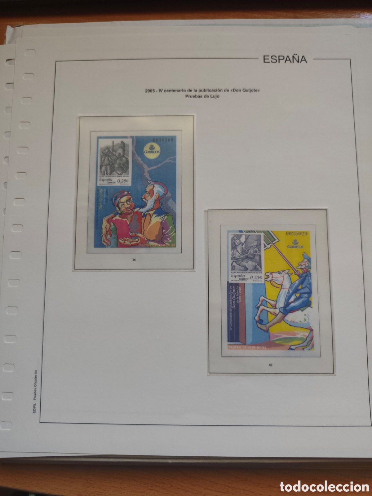 Sellos: HOJA EDIFIL A&Ntilde;O 2005 PRUBAS OFICIALES 64+65+66 3HOJAS MONTADAS tRANSPARENTE