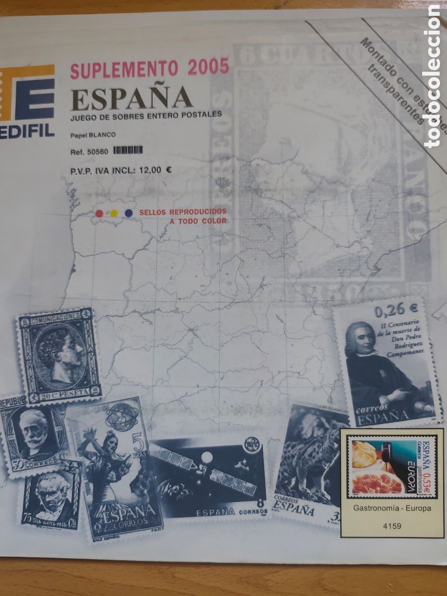 Sellos: SUPLEMENTO EDIFIL 2005 Juego de Sobres Enteros Postales ref 50560 P&aacute;g.56 a 60. Transparente Montado