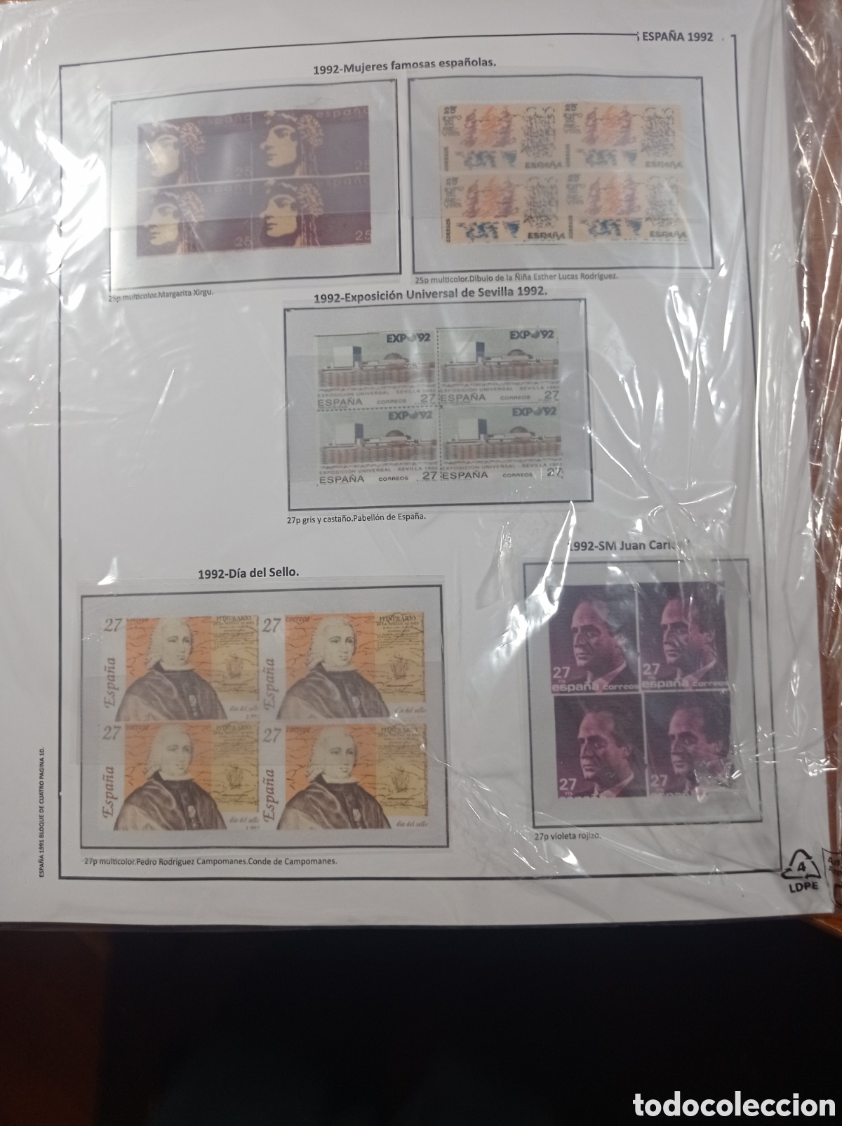 Stamps: Suplemento de Espa&ntilde;a 1992 bloque de cuatro montado blanco nuevo a estrenar