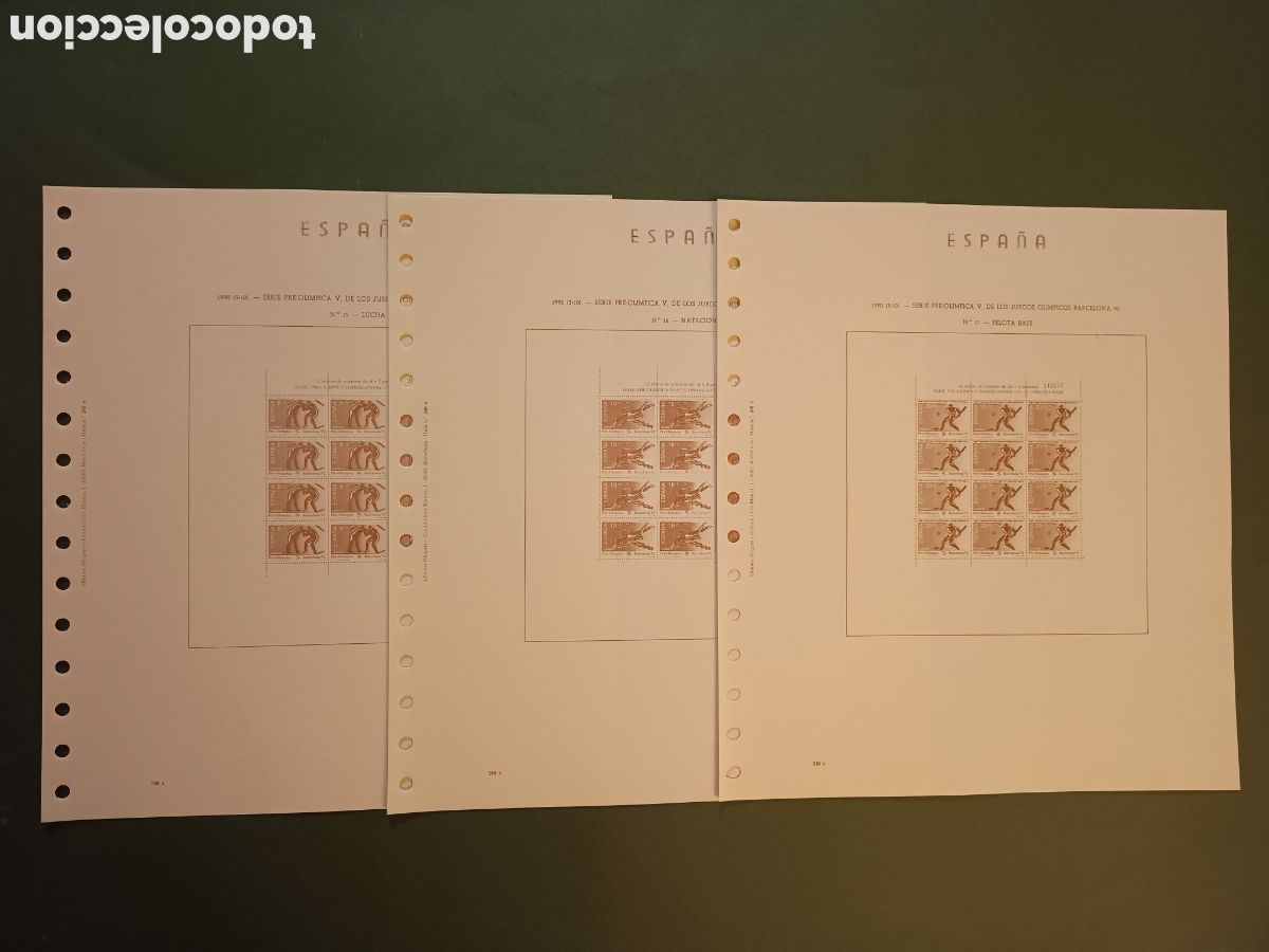 Sellos: 4 HOJAS &Aacute;LBUM OLEGARIO - N&deg;15, 16 Y 17 - 1990 SERIE PREOL&Iacute;MPICA V JJOO BARCELONA 92 OLEGARIO