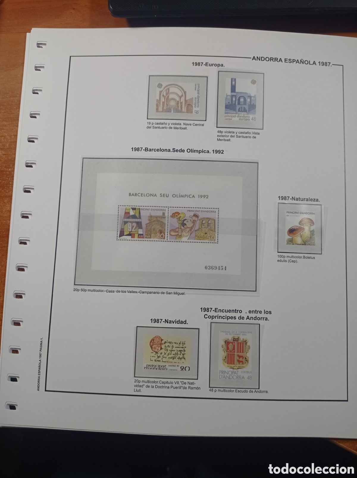 Sellos: Suplemento de Andorra 1987 anilla el&iacute;ptica montado blanco segunda mano