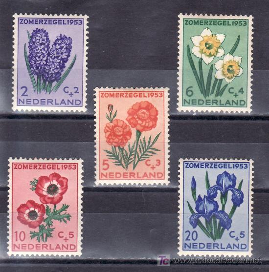 Sellos: holanda  590/4 con charnela, flores, - Foto 1