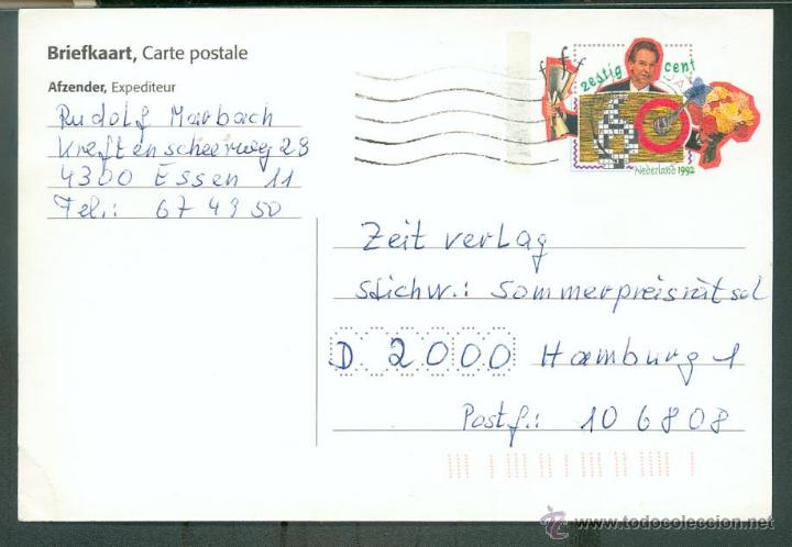 Sellos: HOLANDA .- ENTERO POSTAL DE 1992 - Foto 1