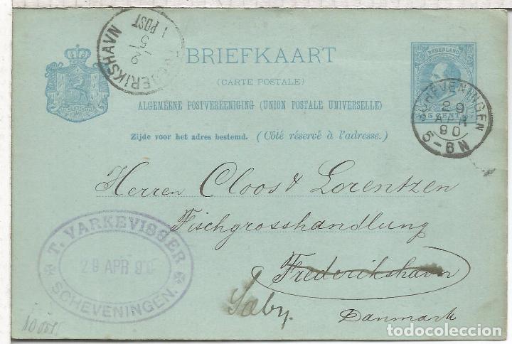 Sellos: HOLANDA ENTERO POSTAL SCHEVENINGEN A DINAMARCA 1890 - Foto 1
