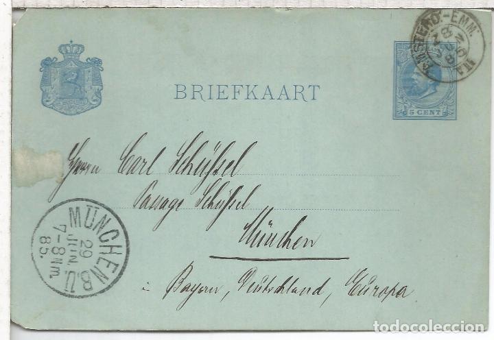 Sellos: HOLANDA ENTERO POSTAL AMSTERDAM 1885 MUNCHEN - Foto 1