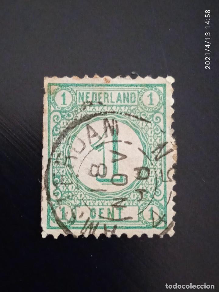 Sellos: HOLANDA 1 CENT, NUMEROS, VERDE CLARO A&Ntilde;O 1876. - Foto 1