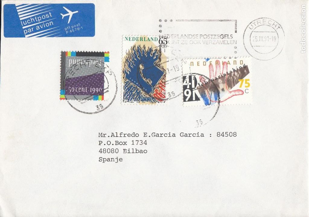 Sellos: CORREO AEREO: HOLANDA 1990 - Foto 1