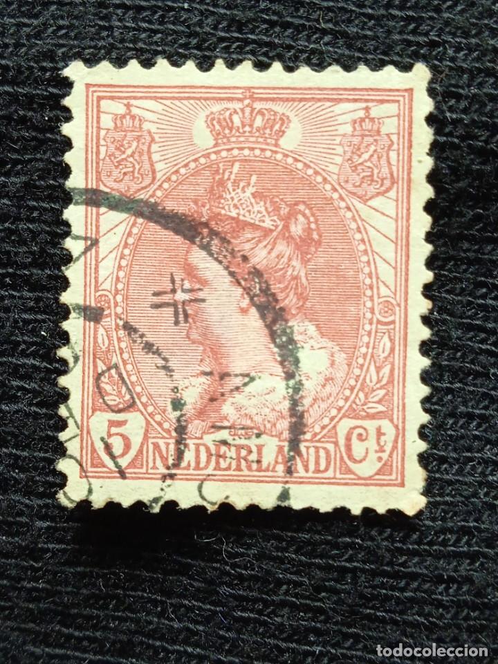 Sellos: HOLANDA 5 CENT REINA WILHELMINA A&Ntilde;O 1908. - Foto 1