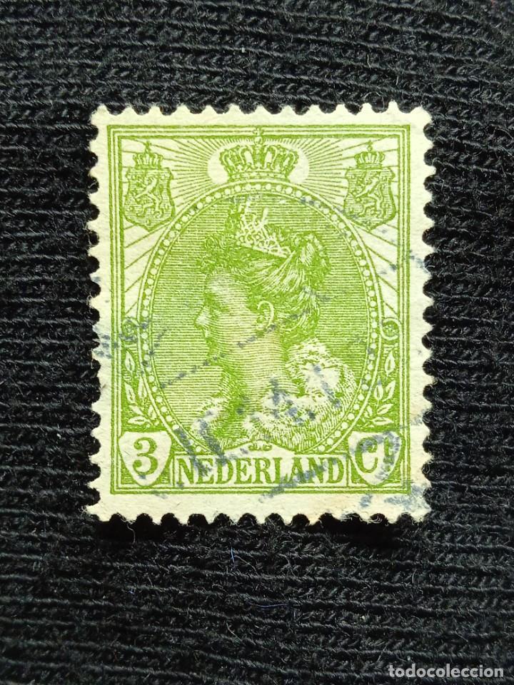 Sellos: HOLANDA 3 CENT REINA WILHELMINA A&Ntilde;O 1908. - Foto 1