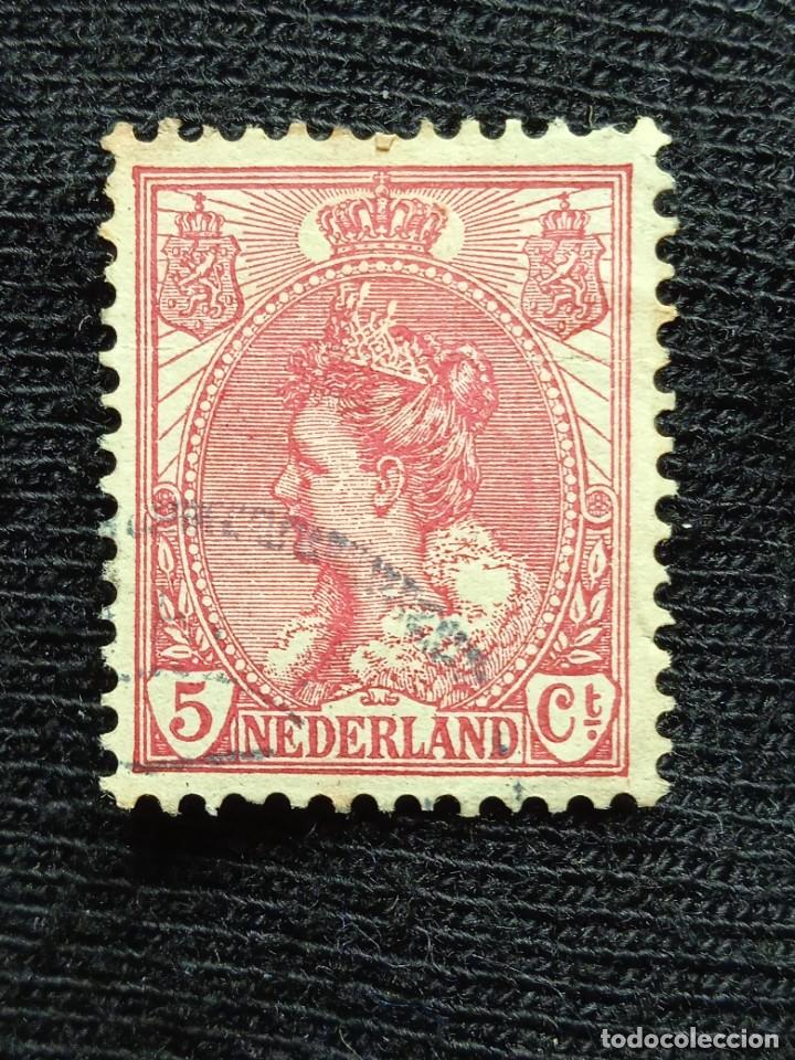Sellos: HOLANDA 5 CENT REINA WILHELMINA A&Ntilde;O 1908. - Foto 1