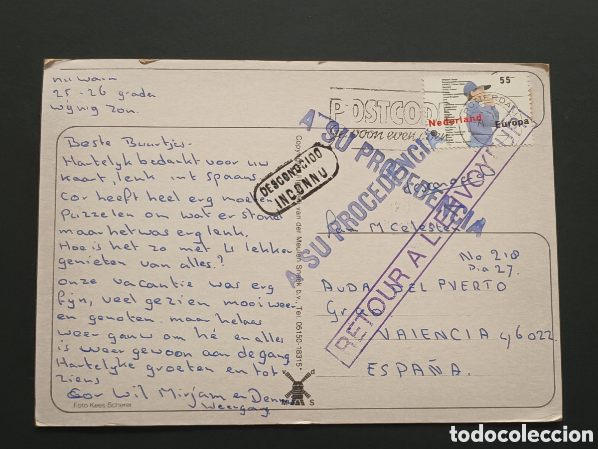 Sellos: HOLANDA. POSTAL FRANQUEADA Y DEVUELTA A SU PROCEDENCIA. - Foto 1
