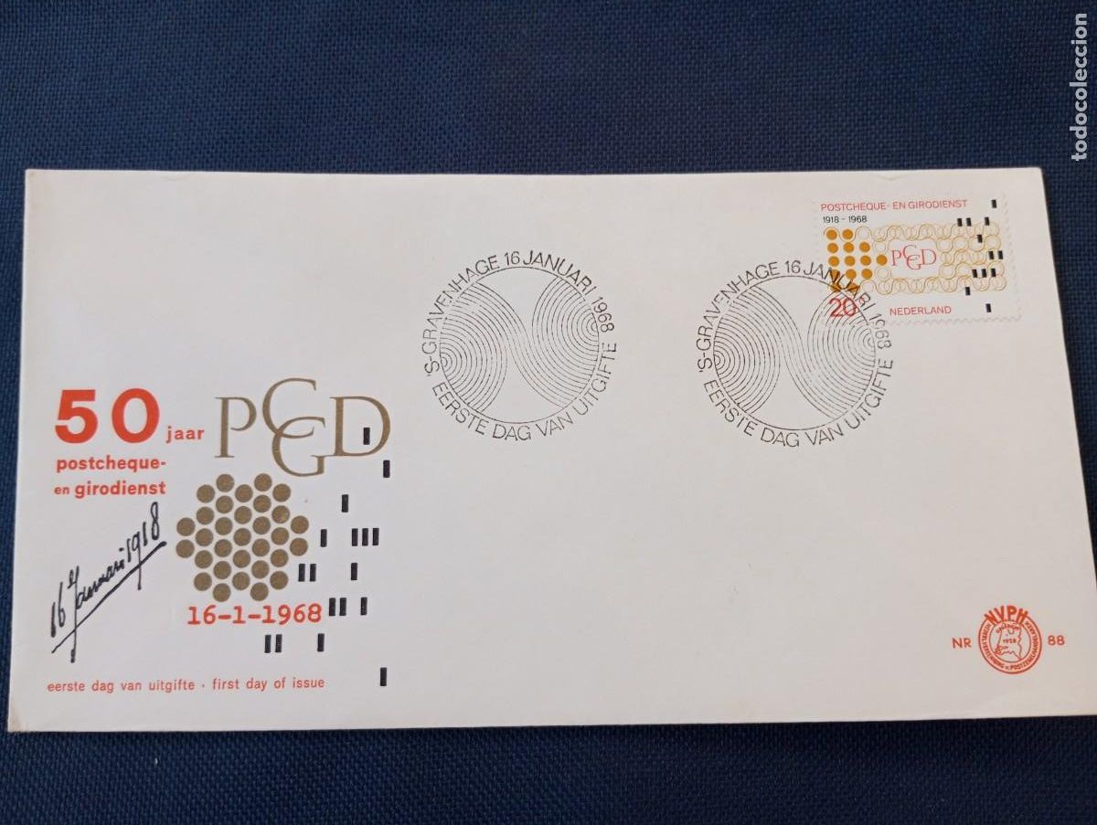 Sellos: HOLANDA, 1968, SOBRE PRIMER.D&Iacute;A, CINCUENTENARIO - Foto 1