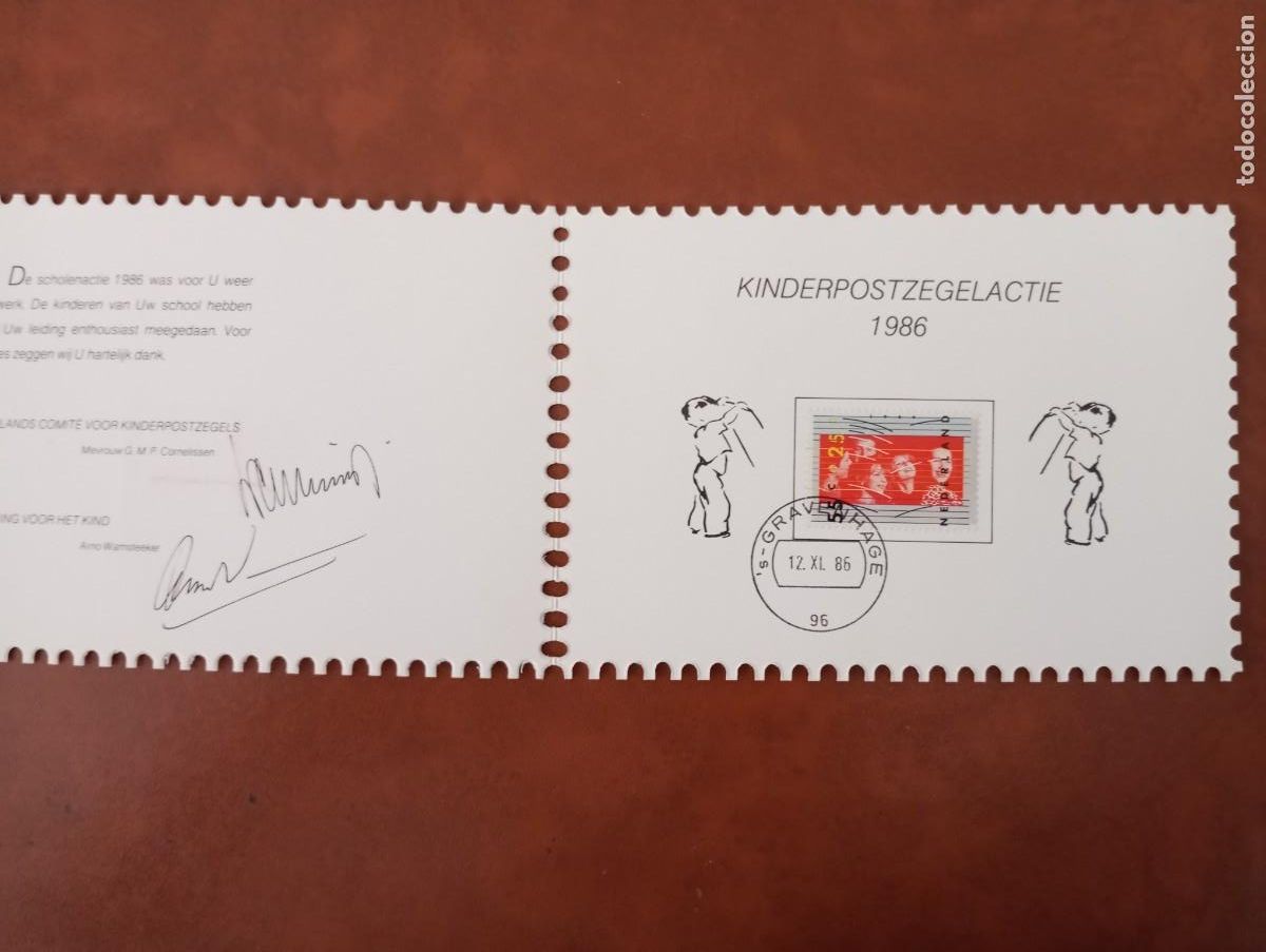 Sellos: HOLANDA 1986, OBRAS PRO INFANCIA, TARJETA PRESENTACIÓN
